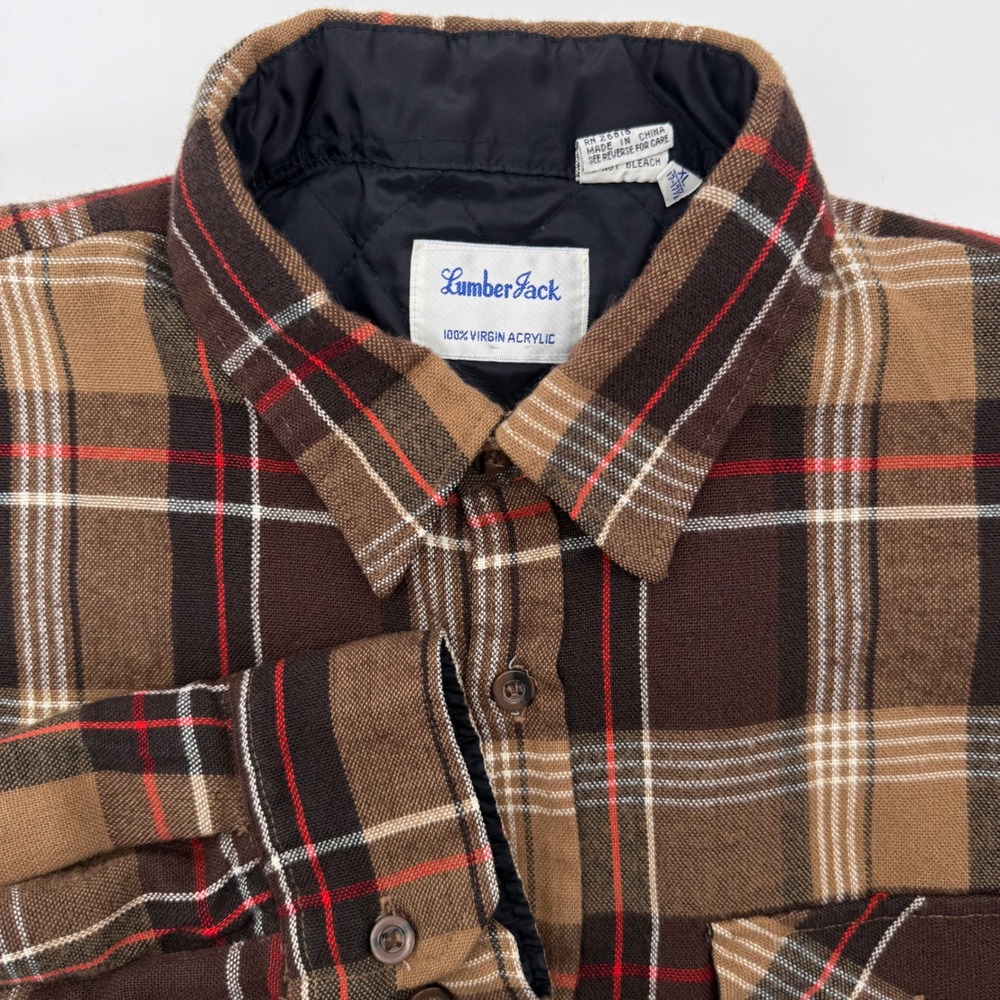 LumberJack Shirt Jacket Mens XL Brown Plaid Quilted Flannel Shacket Workwear